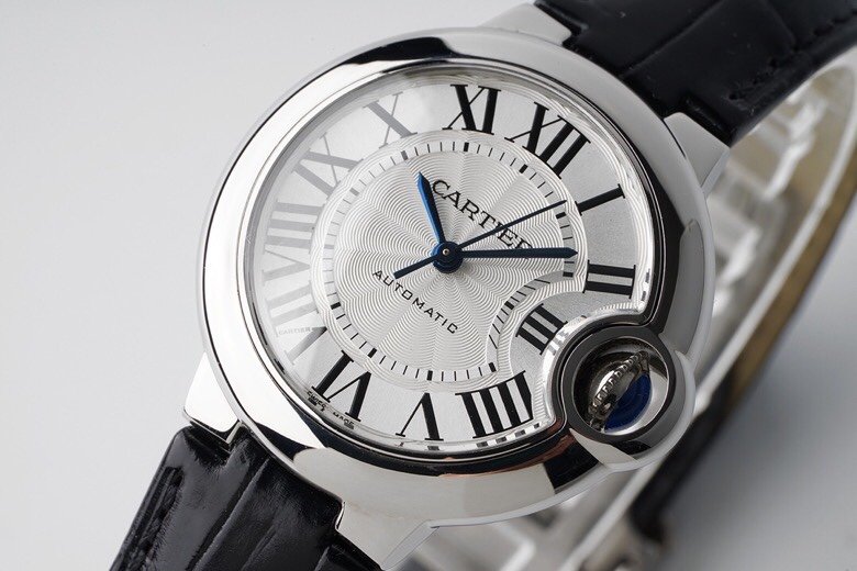 Ballon Bleu 33mm SS AF 1:1 Best Edition White Textured Dial on Black Leather Strap SEIKO NH05A – Image 3