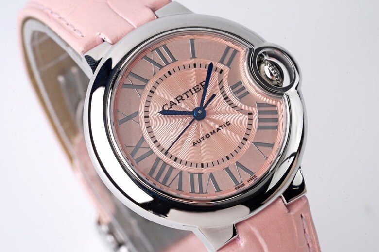Ballon Bleu 33mm SS AF 1:1 Best Edition Pink Textured Dial on Pink Leather Strap SEIKO NH05A – Image 4