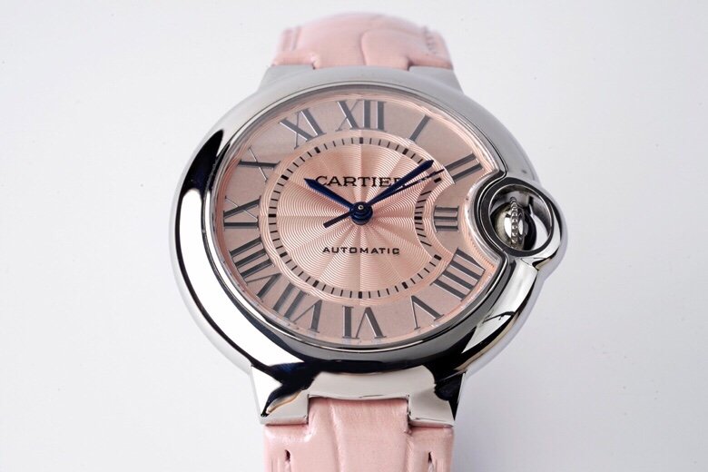 Ballon Bleu 33mm SS AF 1:1 Best Edition Pink Textured Dial on Pink Leather Strap SEIKO NH05A – Image 6