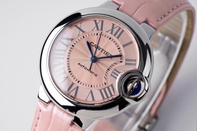 Ballon Bleu 33mm SS AF 1:1 Best Edition Pink Textured Dial on Pink Leather Strap SEIKO NH05A – Image 7