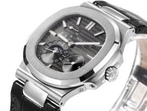 Nautilus 5712 1:1 Best Edition Gray Dial on Black Leather Strap A240 - Image 2