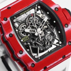 RM035-02 Red Carbon ZF 1:1 Best Edition Skeleton Dial on White Rubber Strap NH05A V5 - Image 2