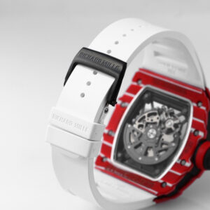 RM035-02 Red Carbon ZF 1:1 Best Edition Skeleton Dial on White Rubber Strap NH05A V5 - Image 7