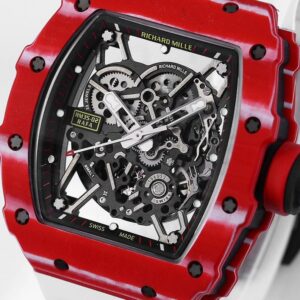 RM035-02 Red Carbon ZF 1:1 Best Edition Skeleton Dial on White Rubber Strap NH05A V5 - Image 5