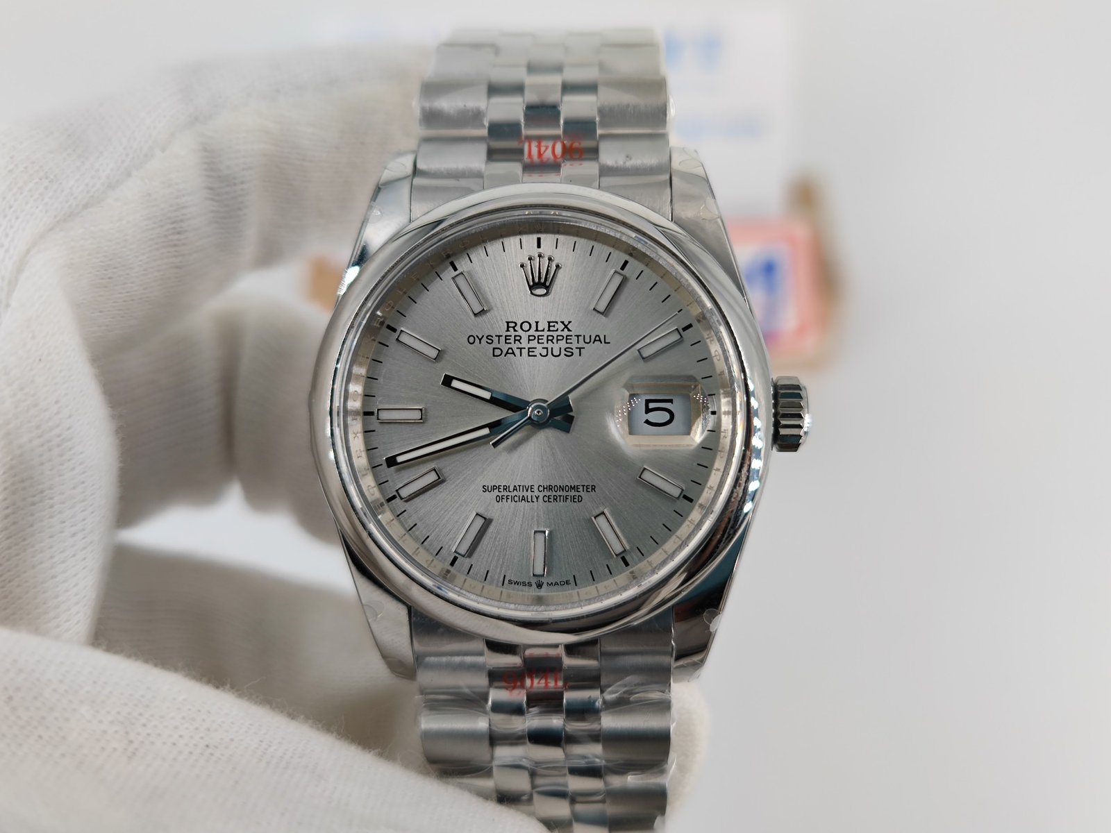 DateJust 36mm SS GMF 904L Steel Polished Bezel Silver Dial Stick Markers on Jubilee Bracelet A2836