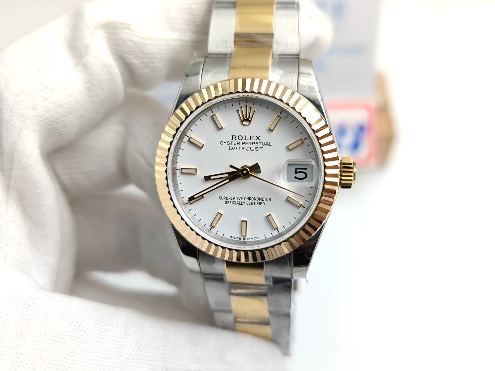 DateJust Midsize 31mm Oys Flt YG/SS Wht/Stk BPF A2824