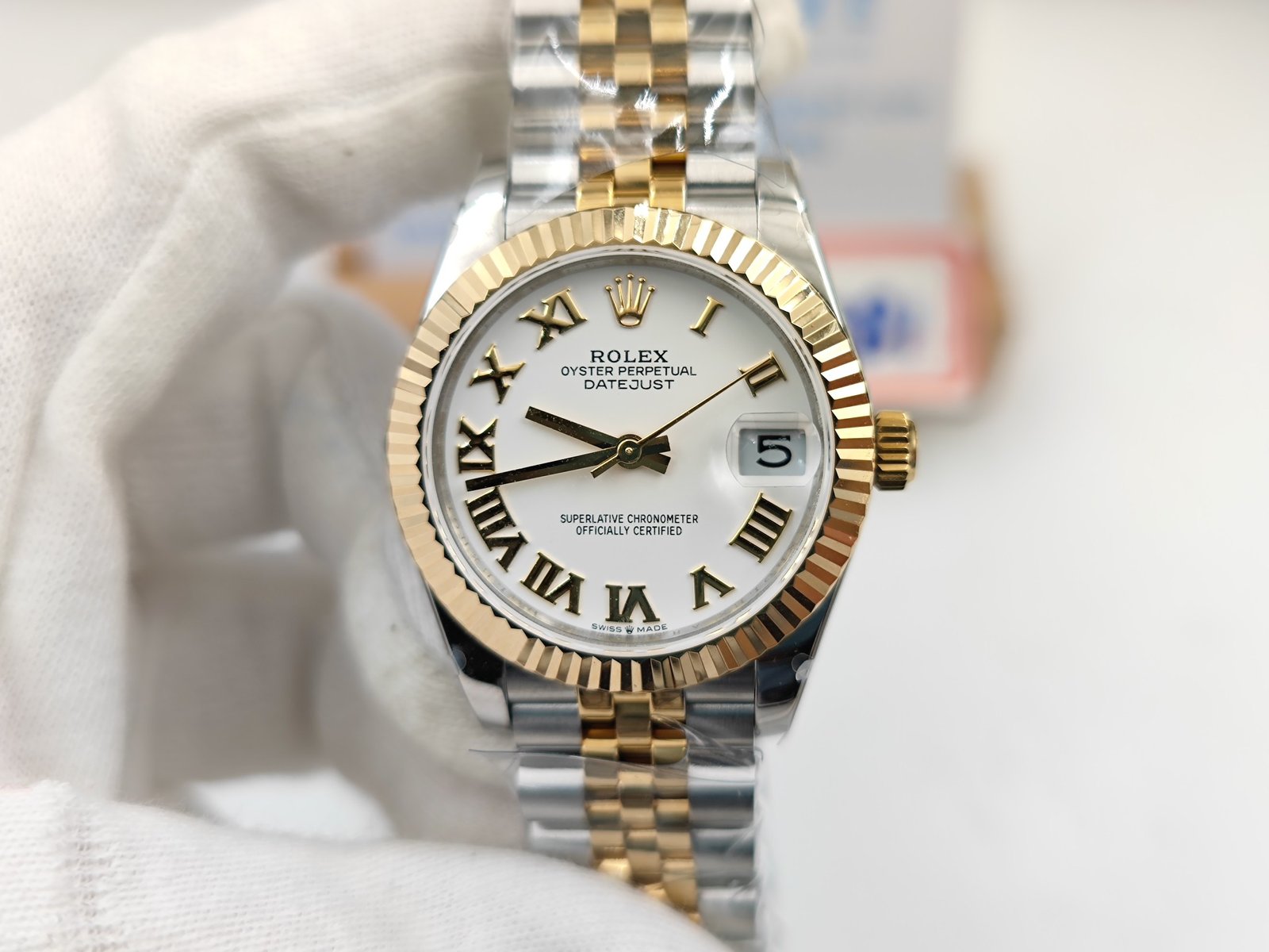 DateJust Midsize 31mm Jub Flt YG/SS Wht/Rmn BPF A2824
