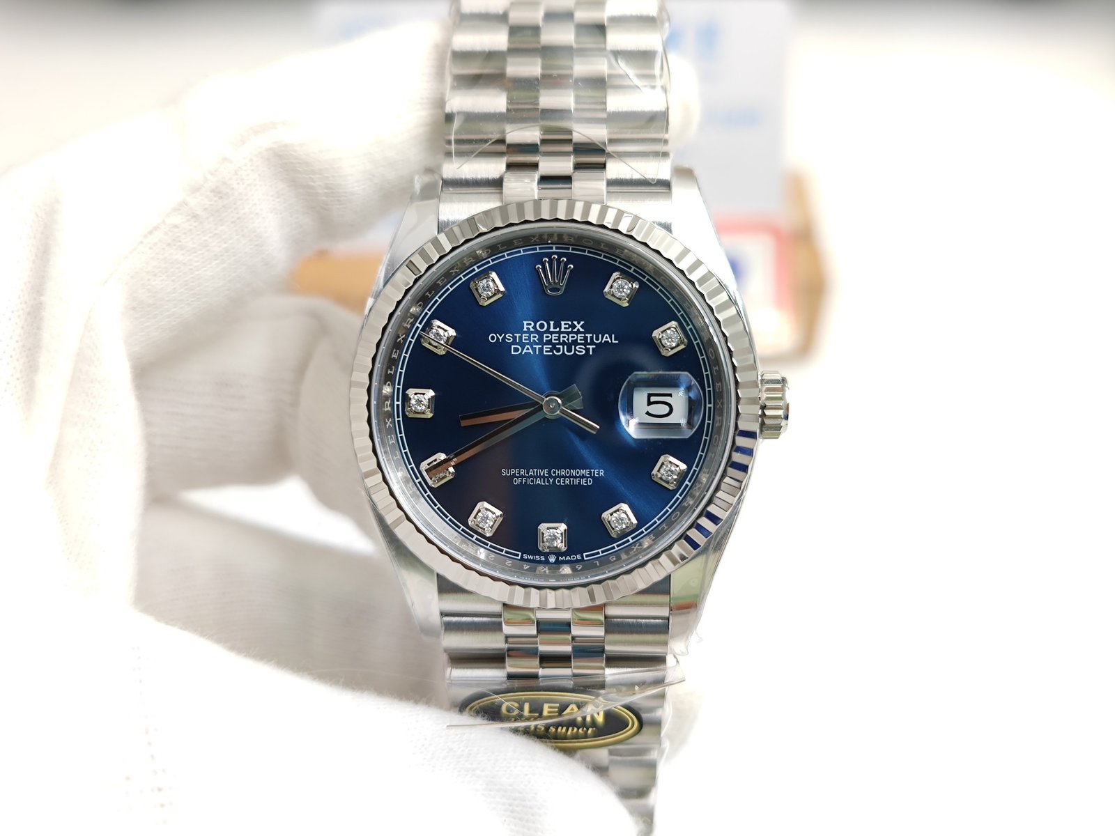DateJust 36 126234 Clean 1:1 Best Edition 904L Steel Blue Textured Dial Diamonds Markers on Jubilee Bracelet VR3235