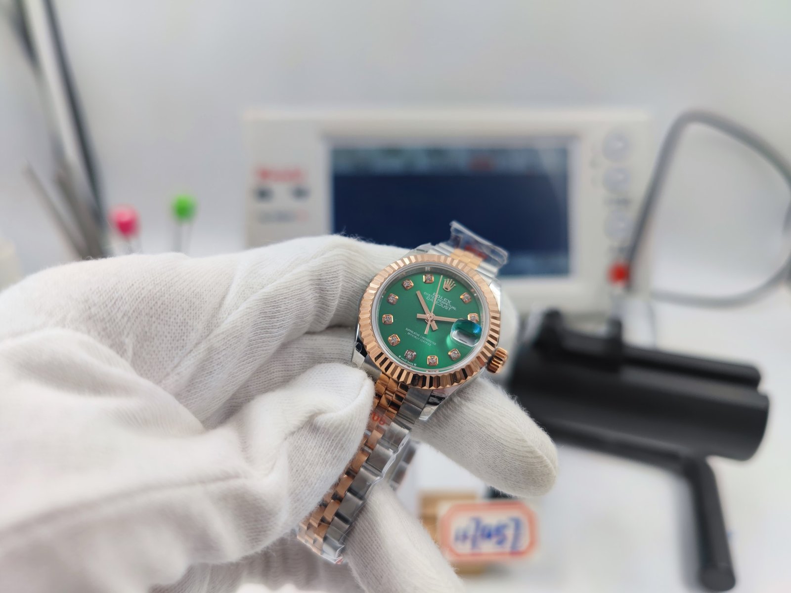 DateJust Ladies 28mm Jub Flt 904L RG/SS Grn/Dia GMF A2671 – Image 3