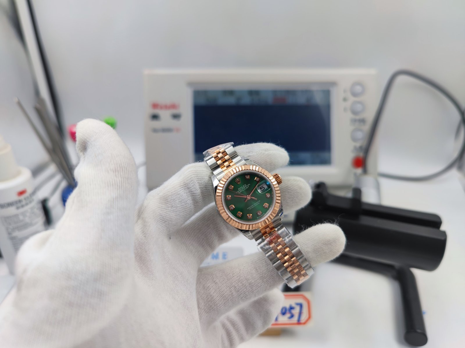 DateJust Ladies 28mm Jub Flt 904L RG/SS Grn/Dia GMF A2671 – Image 5