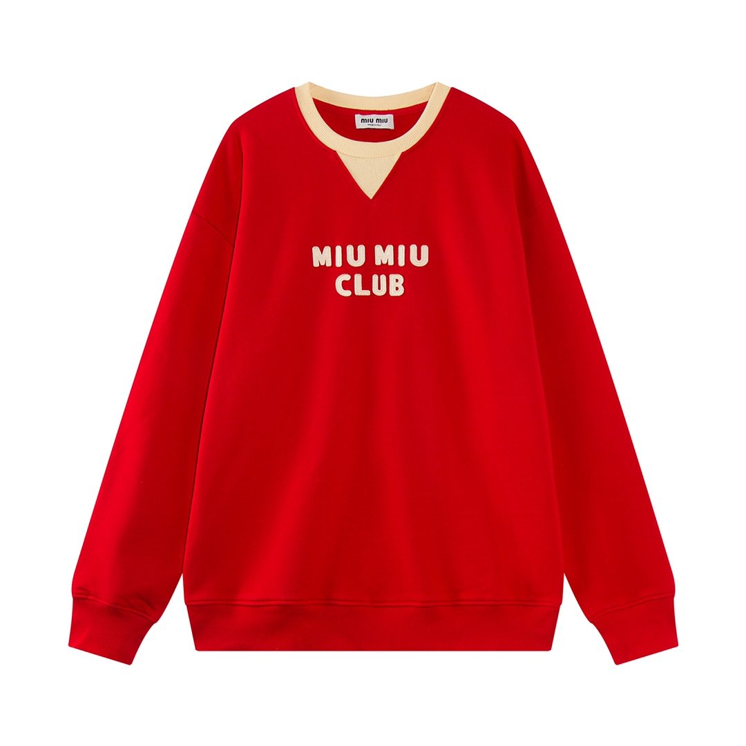 Miumiu red patch logo contrast crew neck sweatshirt